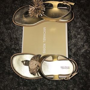 Michael Kors Lolita Metallic Gold Pom Pom Sandals